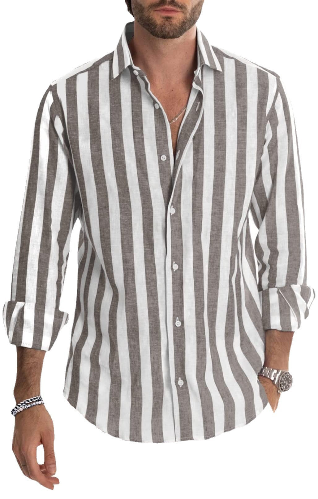 Polo Collar Stripes Shirt Loose