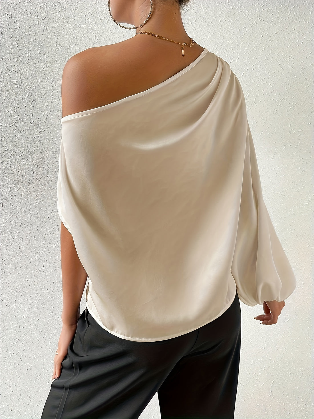 Slant Shoulder Asymmetrical Blouse