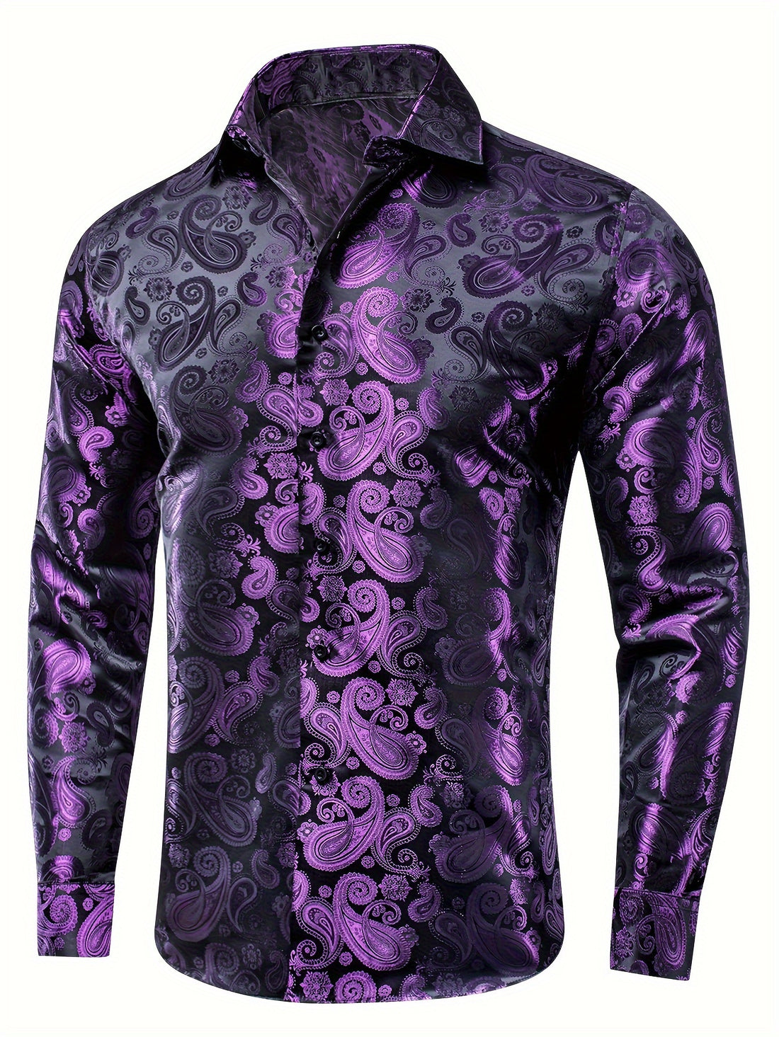 WSHOWY Men's Paisley Print Lapel Shirt