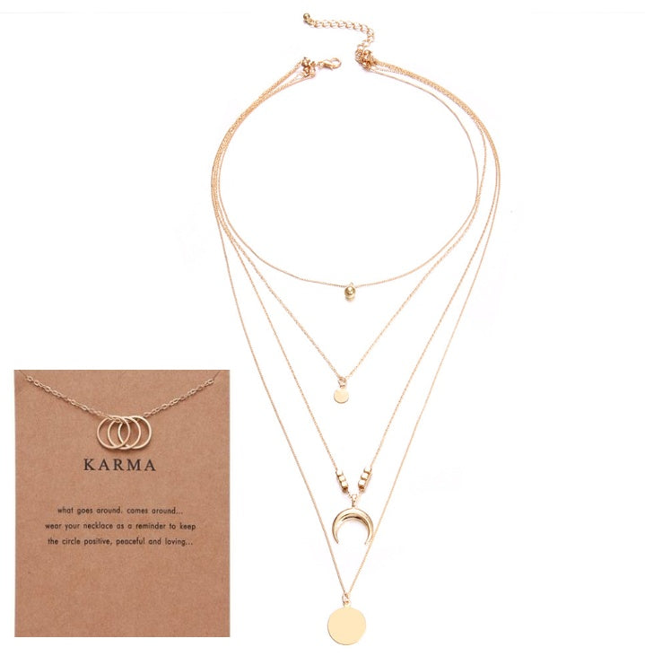 Multi-layer Moon Pendant Necklaces for Women Bohemian Wafer Elegant Necklace