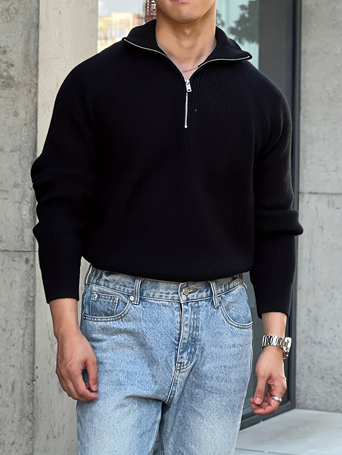 Men’s Solid Casual Zipper Pullover