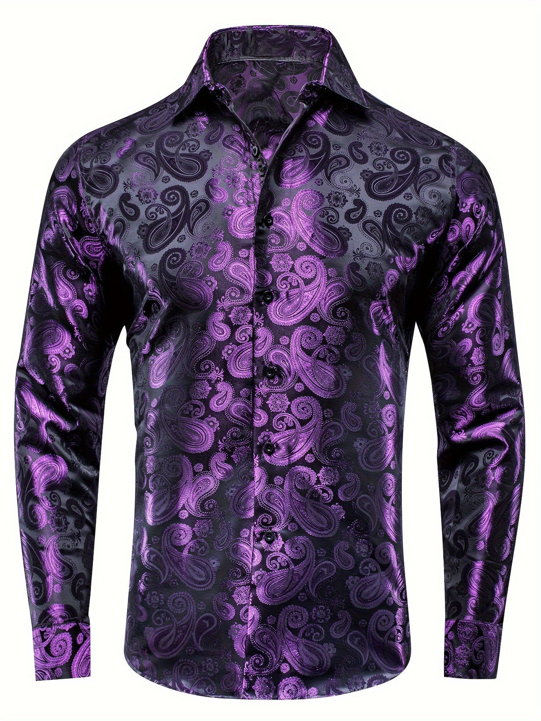 WSHOWY Men's Paisley Print Lapel Shirt