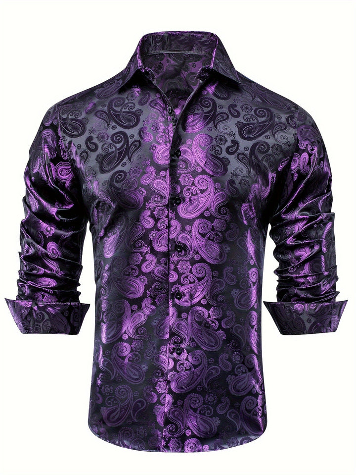 WSHOWY Men's Paisley Print Lapel Shirt