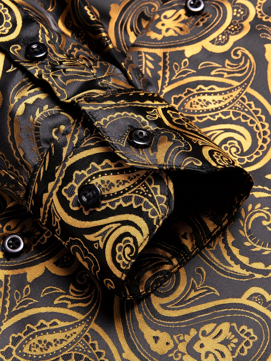 Men's Black and Gold Paisley Silk Dress Shirt