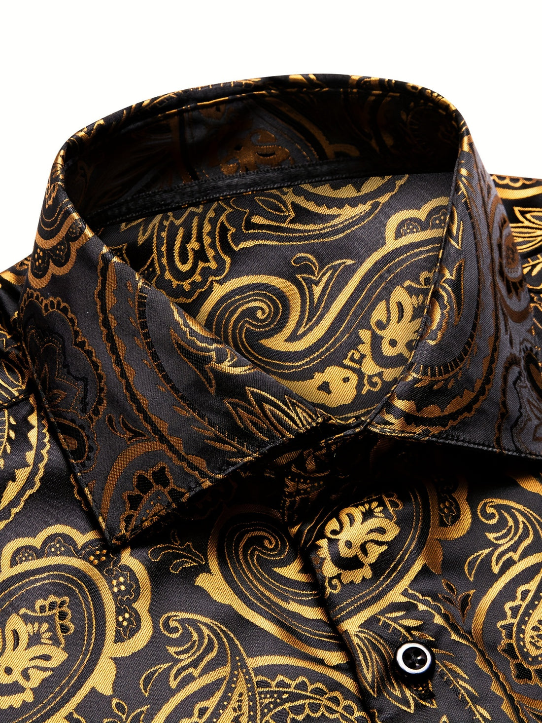 Men's Black and Gold Paisley Silk Dress Shirt