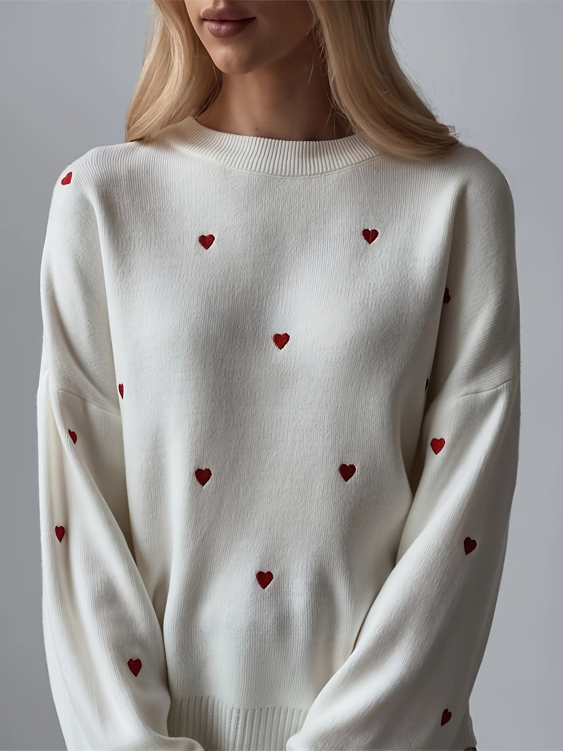 Valentine's Day Heart Pattern Crew Neck Sweater