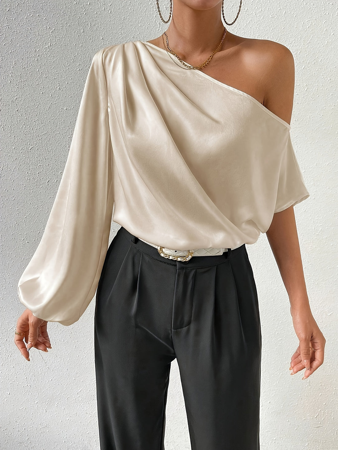 Slant Shoulder Asymmetrical Blouse