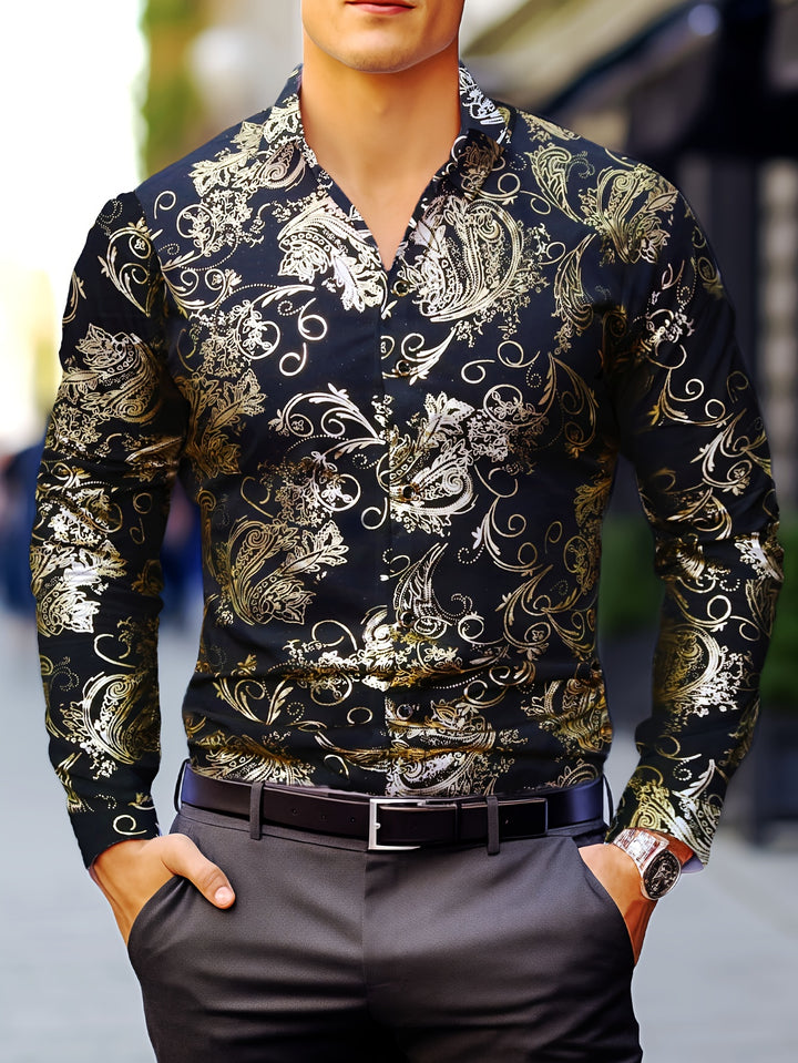 Vintage Floral Print Men's Long Sleeve Shirt