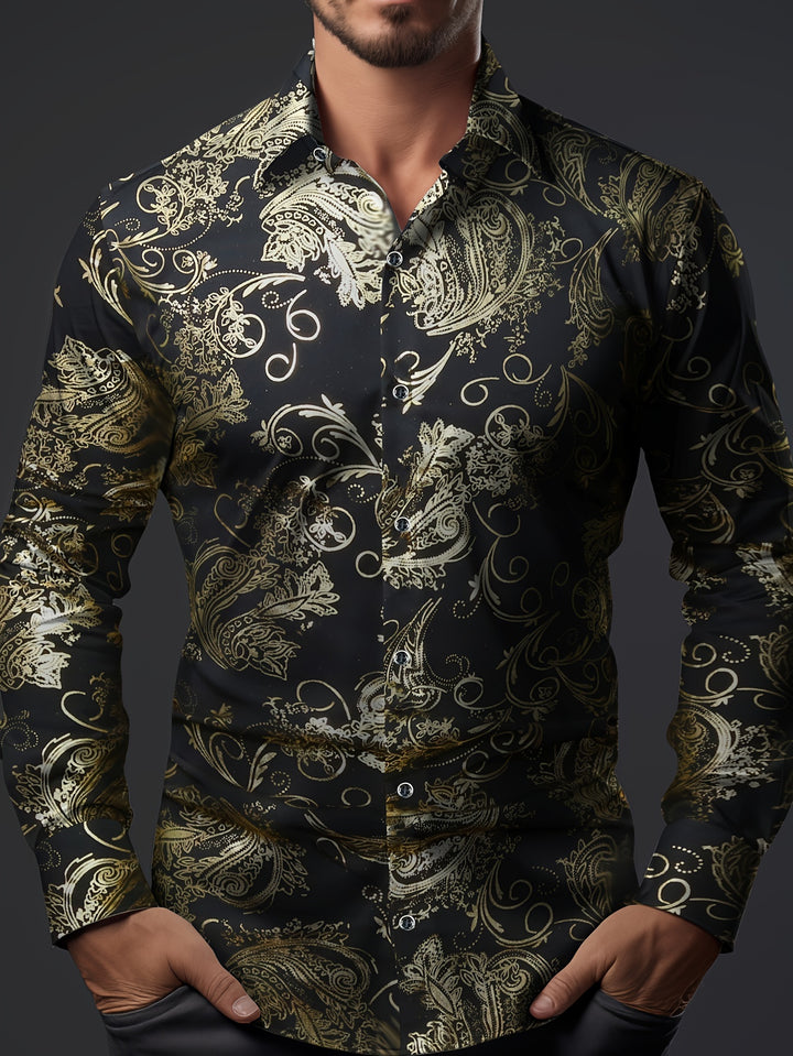 Vintage Floral Print Men's Long Sleeve Shirt