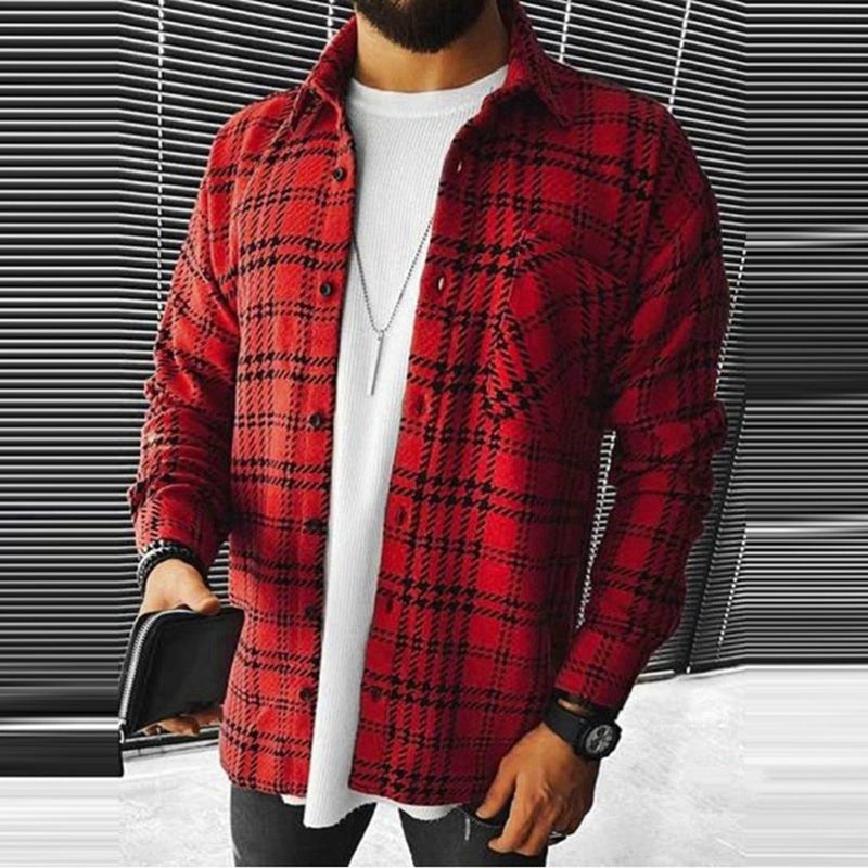 New Men's Color Matching Plaid Printed Shirt