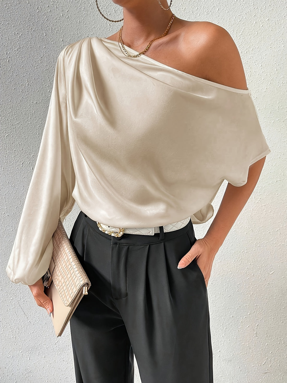 Slant Shoulder Asymmetrical Blouse