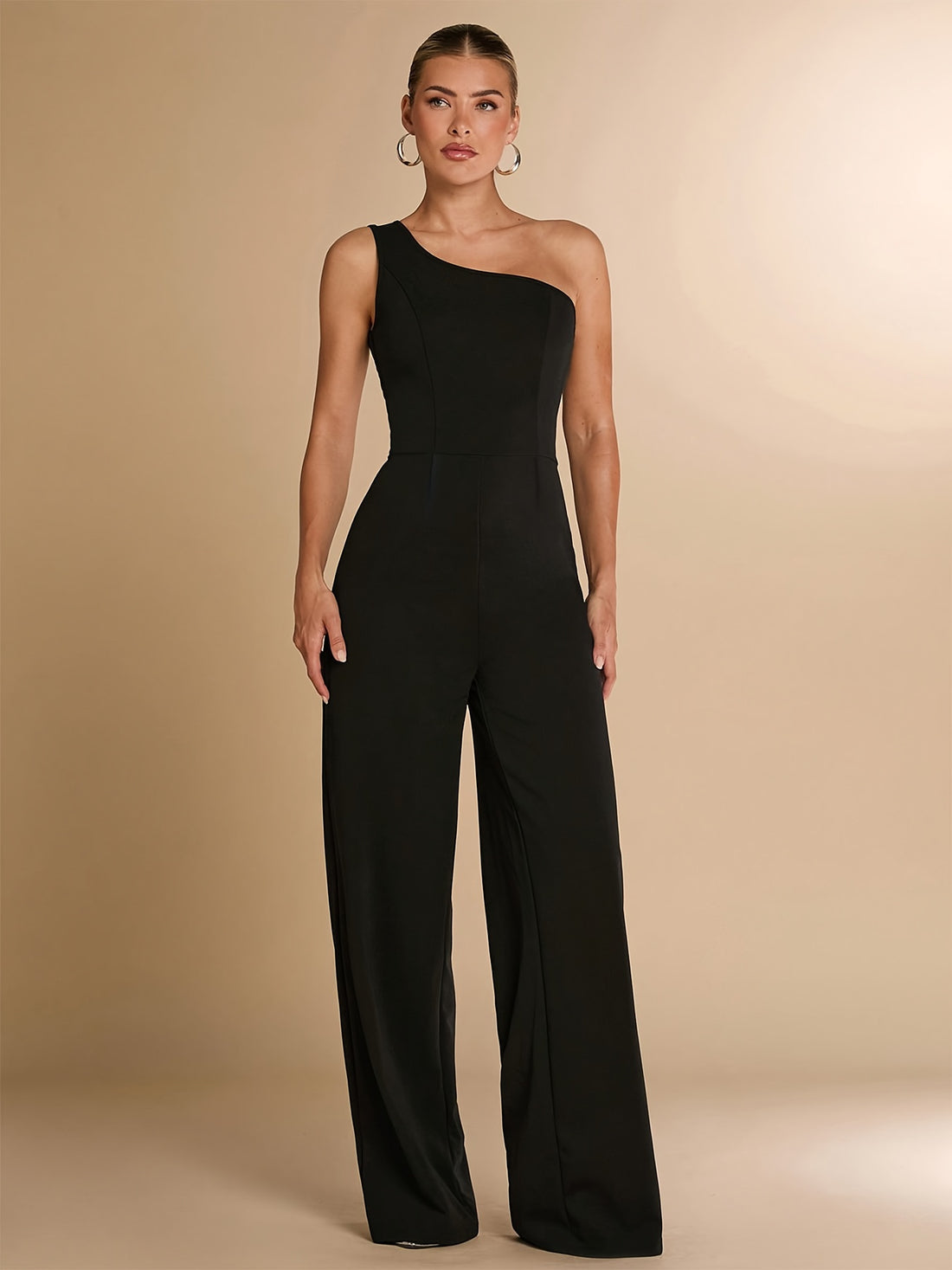 Solid Color One Shoulder Jumpsuit