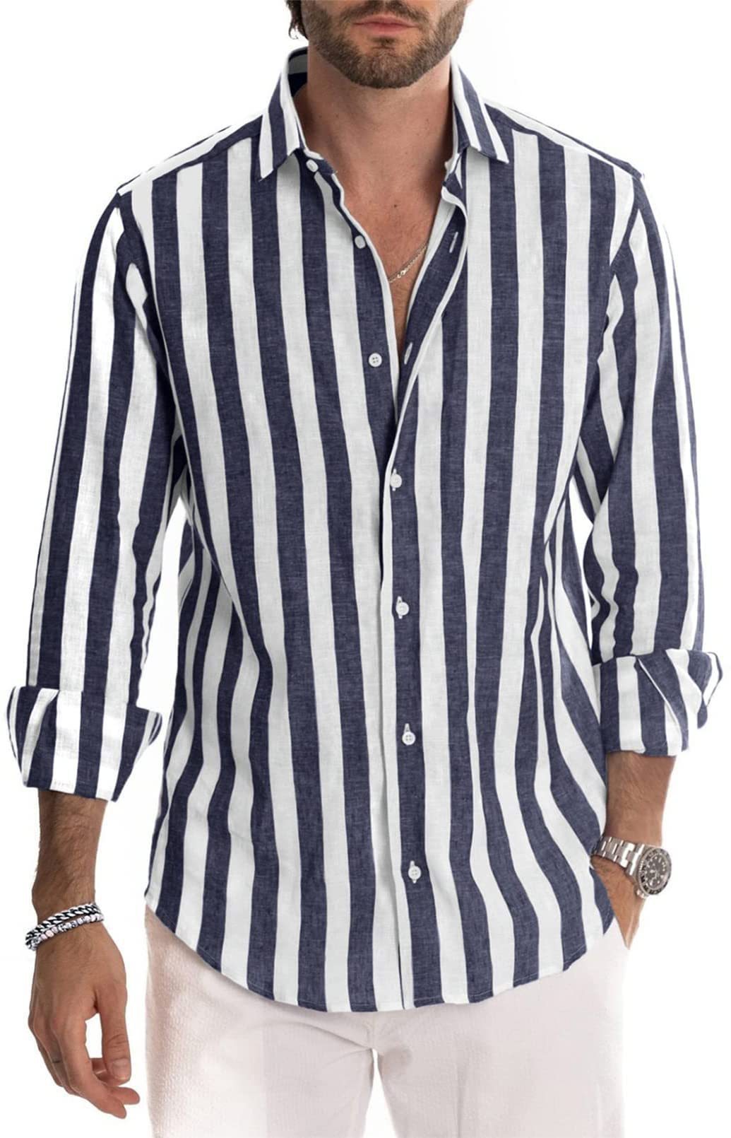 Polo Collar Stripes Shirt Loose