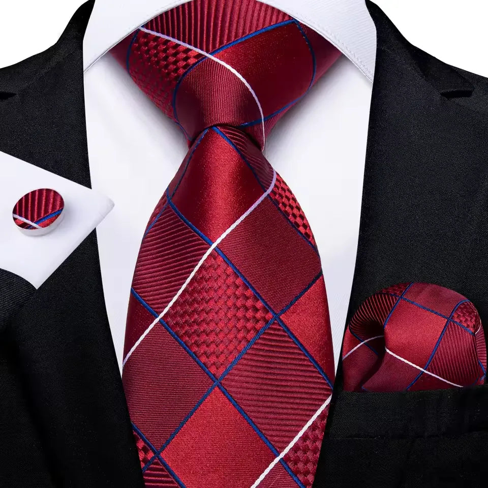 Classical Red Plaid Men's Tie Set