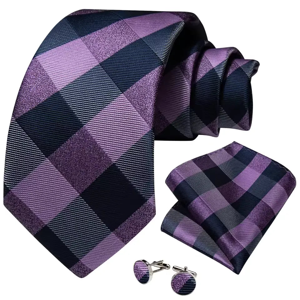 160cm Extra Length Men's Tie Set Handkerchief Cufflinks