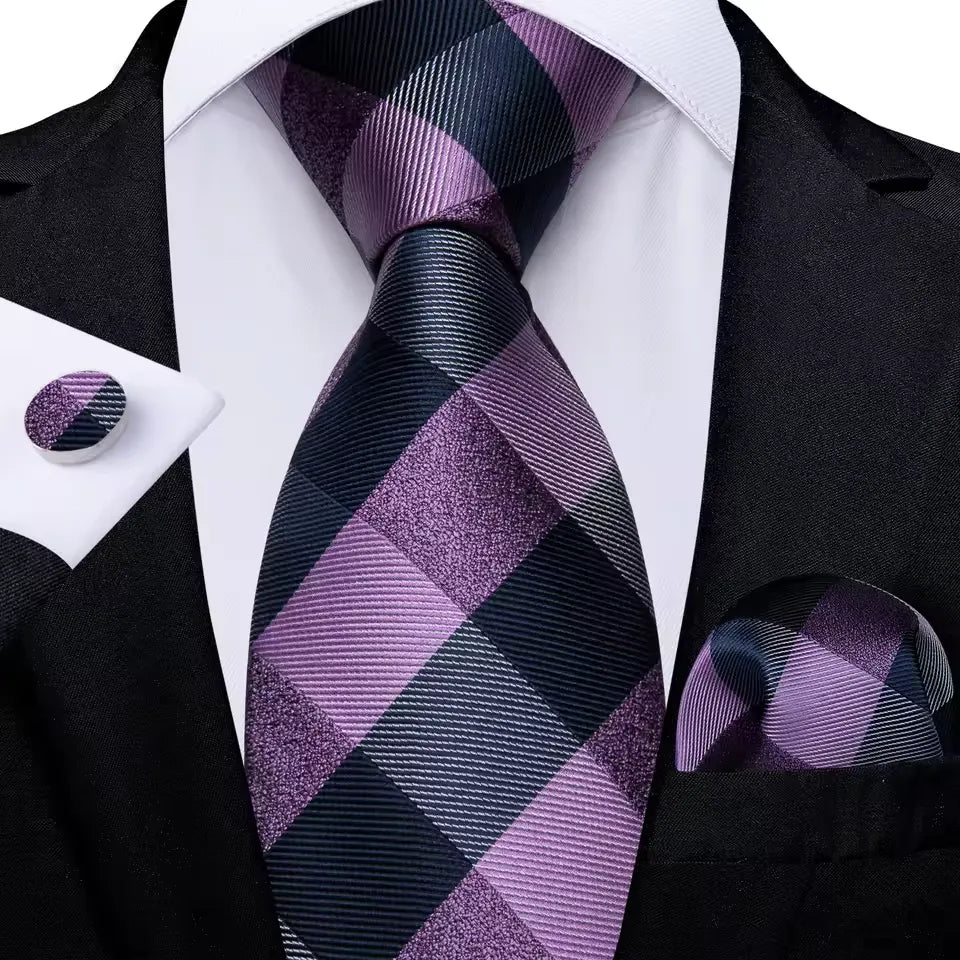 160cm Extra Length Men's Tie Set Handkerchief Cufflinks