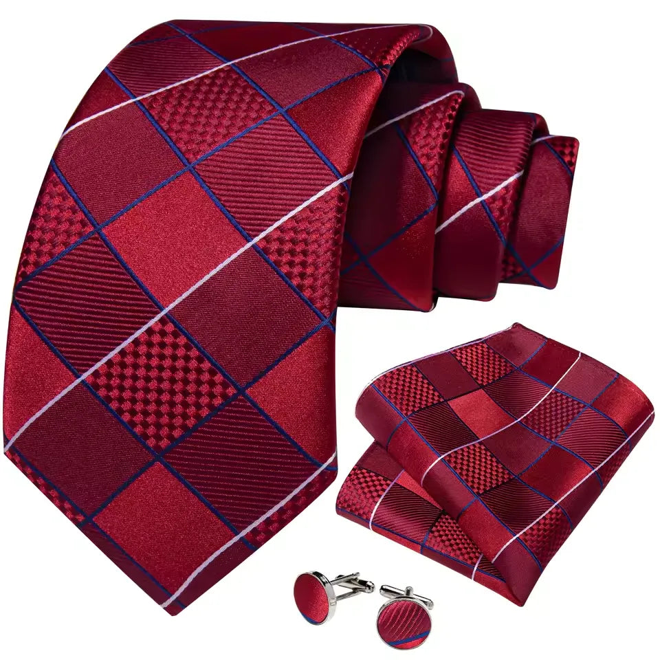 Classical Red Plaid Men's Tie Set