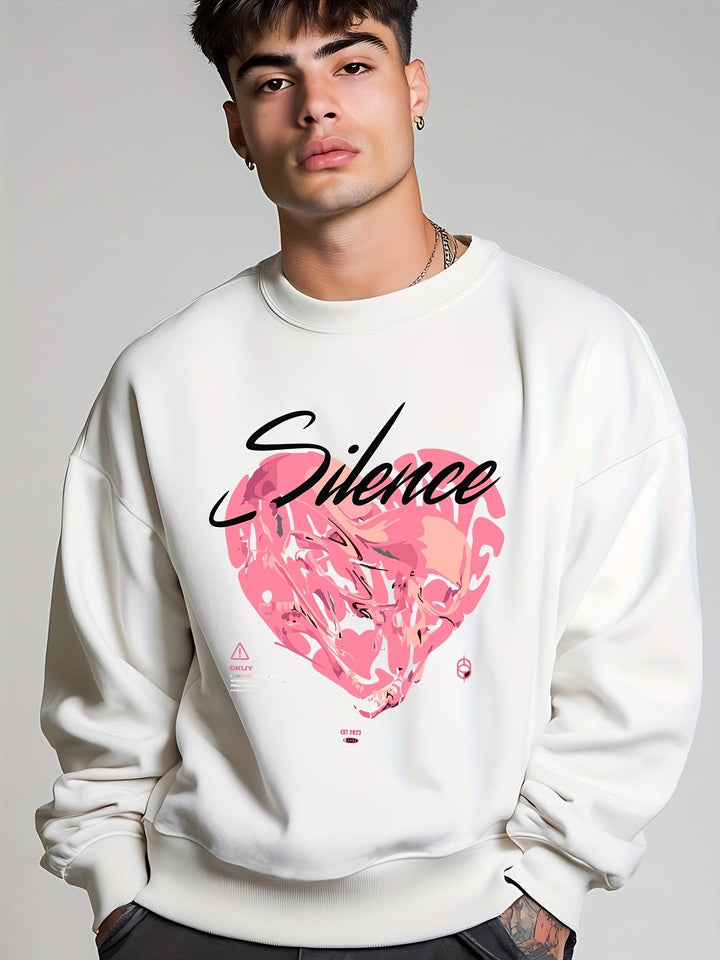 Men's Fleece-Lined Heart Design Sweatshirt