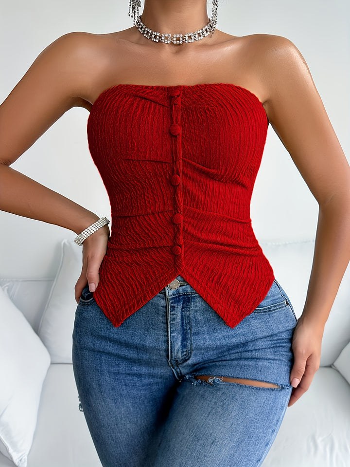 Vibrant Textured Button Decor Tube Top