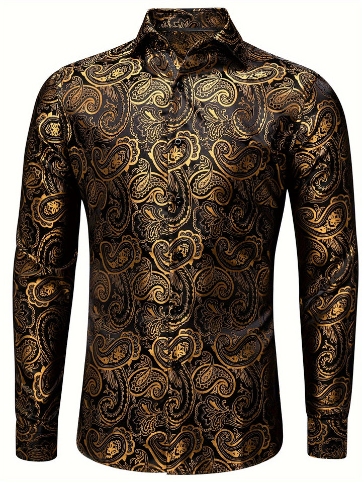 Men's Black and Gold Paisley Silk Dress Shirt