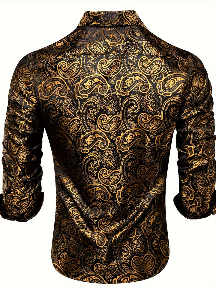 Men's Black and Gold Paisley Silk Dress Shirt