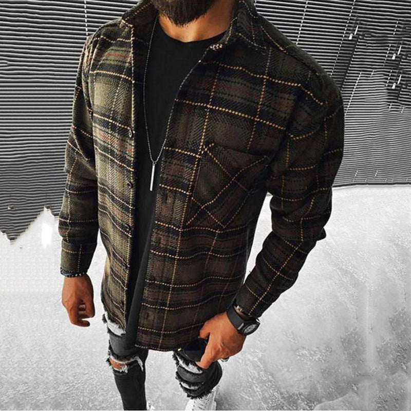 New Men's Color Matching Plaid Printed Shirt