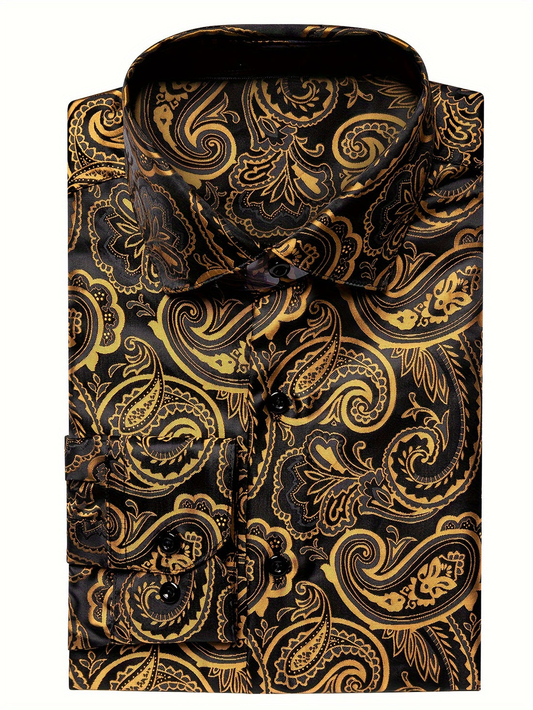 Men's Black and Gold Paisley Silk Dress Shirt